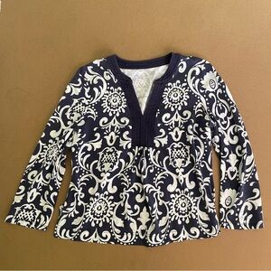 Navy and White Floral Pattern Charter Club Top